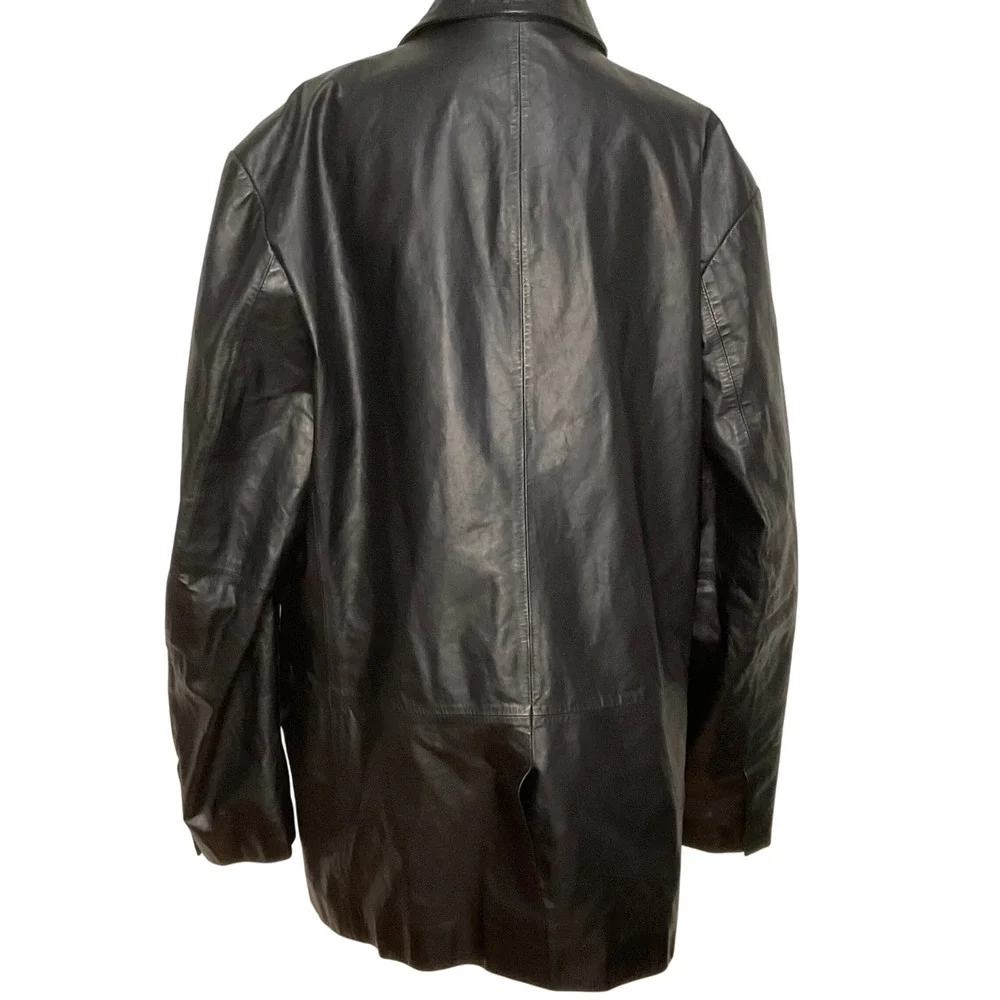vintage Banana‎ republic men's leather jacket trench coat black Korea retro Y2K